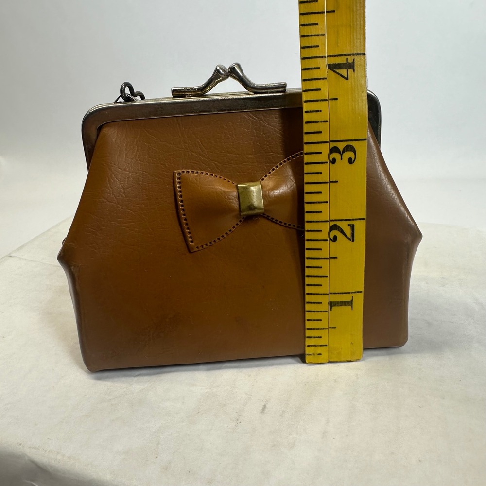 Vintage Style Cognac Brown Bow Frame‎ Clutch Kiss Lock Chain Handle Handbag - Picture 10 of 10